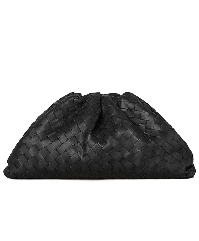 Bottega Veneta Pouch Soft Voluminous Clutch in Woven Lambskin Black